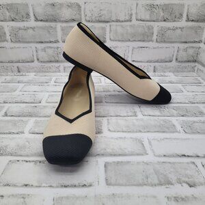 NWOB Vivaia Square Toe V-Cut Margot 2.0 Flats Cream Ivory/Black Size 41.5 / 10